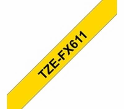 TZe-FX611 schwarz auf gelb, Flexi-Tape, laminiert