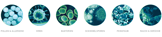 Luftreiniger filtern Luftschadstoffe wie Pollen, Viren, Bakterien, Feinstaub, Dämpfe